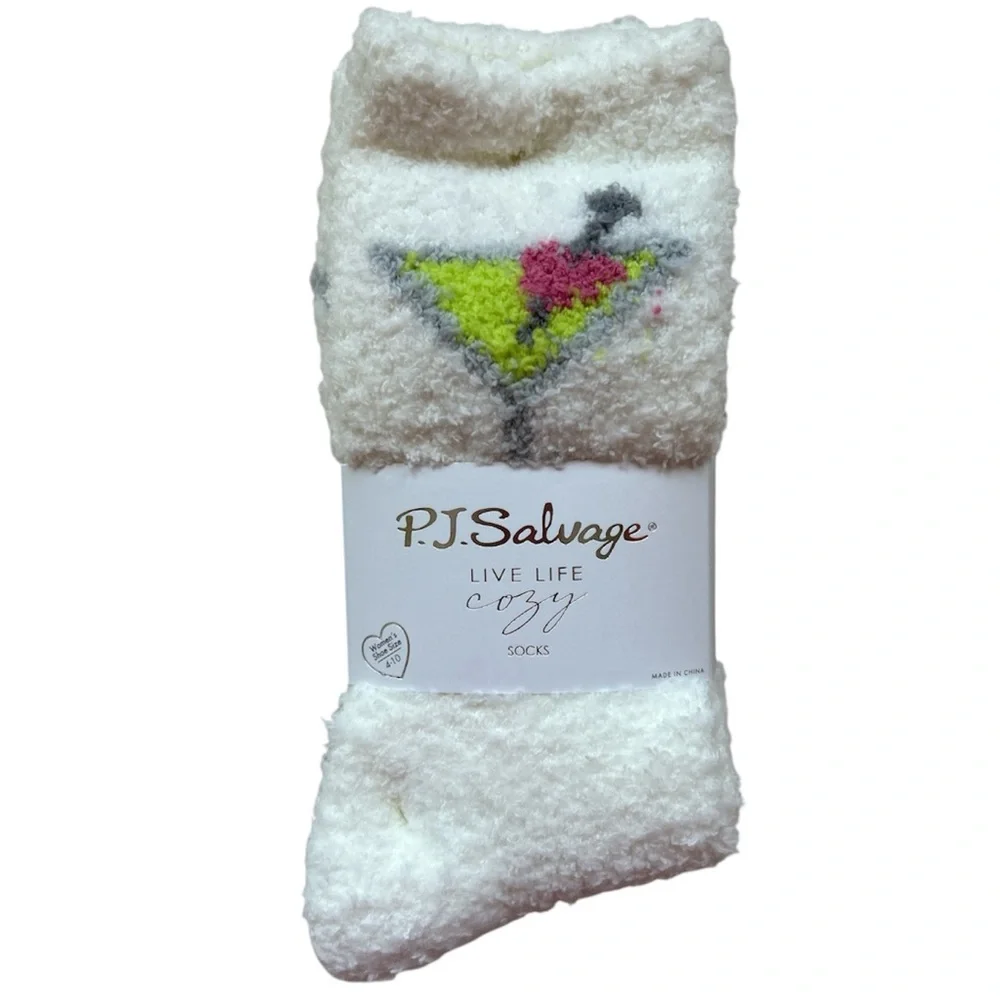 PJ Salvage 2-Pack Socks with Martini Glasses and Hearts NWT